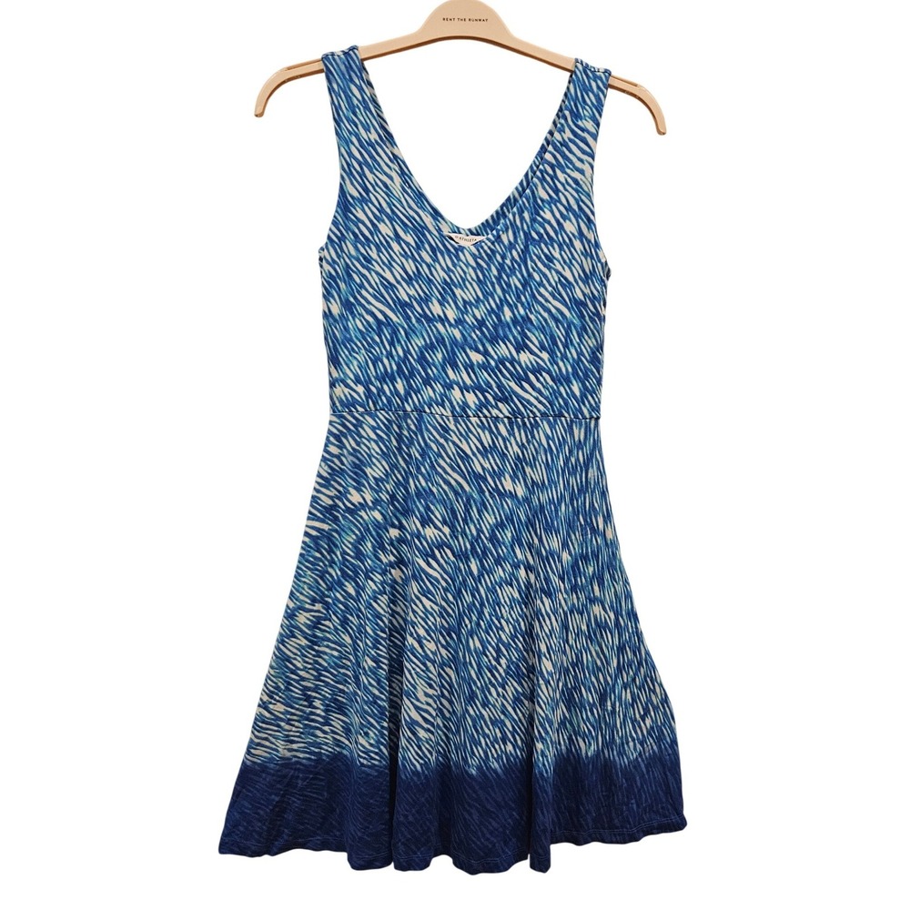 Athleta Blue White Abstract Print Fit Flare V Neck Sleeveless Reefβ Dress XS